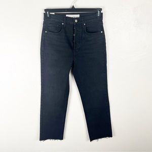 FRANK & EILEEN Monaghan Black High Rise Button Fly Frayed Hem Mom Jeans, Size 28